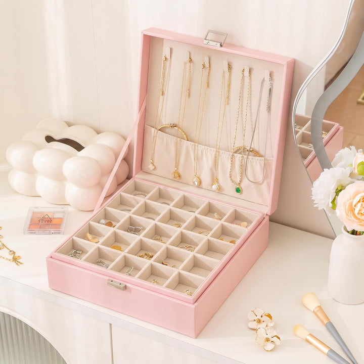 Frebeauty Ohrring-Organizer, klassische Schmuckschatulle mit 50 Fächern, doppellagig, mit 6 Haken fü