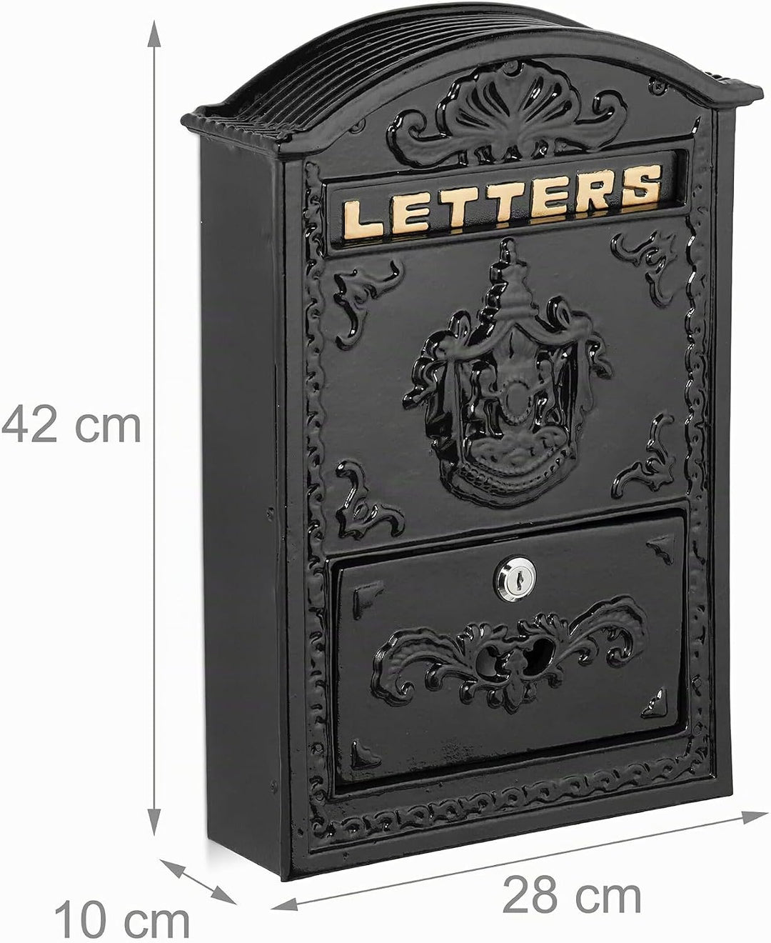 Relaxdays Briefkasten Vintage, verzierter Postkasten, HxBxT: 42 x 28 x 10 cm, A4 Briefschlitz, 2 Sch