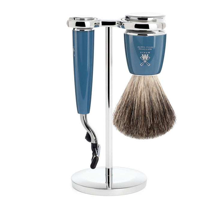MÜHLE Rytmo 3 tlg Rasierset - Rasierer kompatibel mit Gillette-Klingen, Dachshaar-Rasierpinsel, Halt