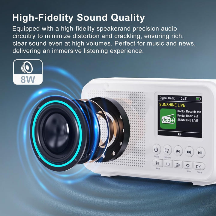 Tragbares DAB/DAB+ Radio, UKW Digitalradio mit Bluetooth 5.0, FM Wiederaufladbar Radio mit 3000mAh A