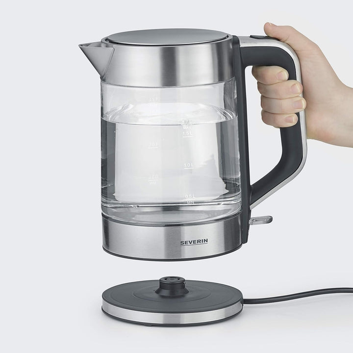 SEVERIN 3420-000 WK 3420 Wasserkocher, 2200, 1.7 liters, Glas-Edelstahl-gebürstet/schwarz &amp; Handmixe
