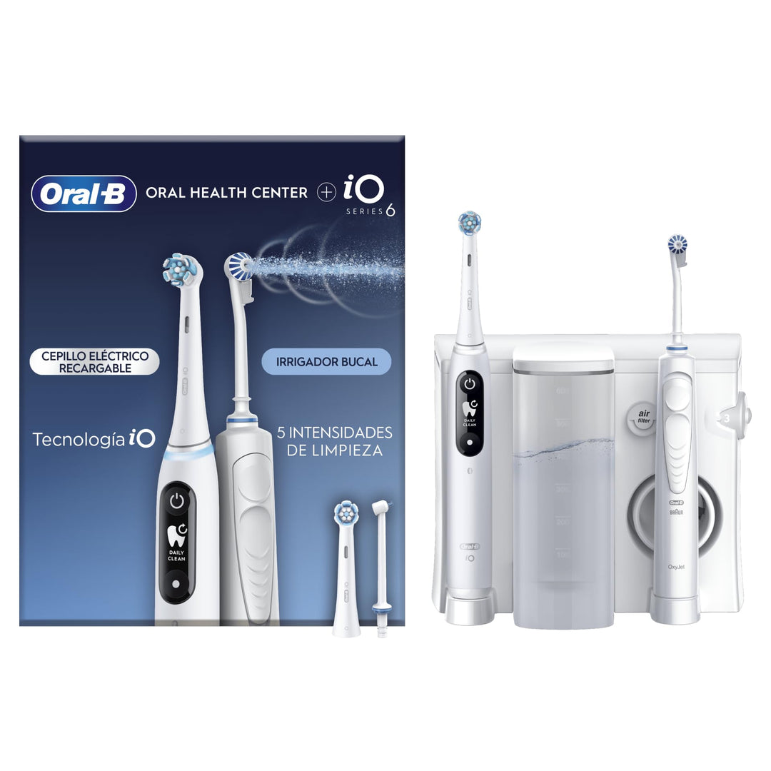 Oral-B Oral Health Center Munddusche mit Oxyjet-Technologie für Zahnreinigung, 2 Ersatzdüsen &amp; iO Se