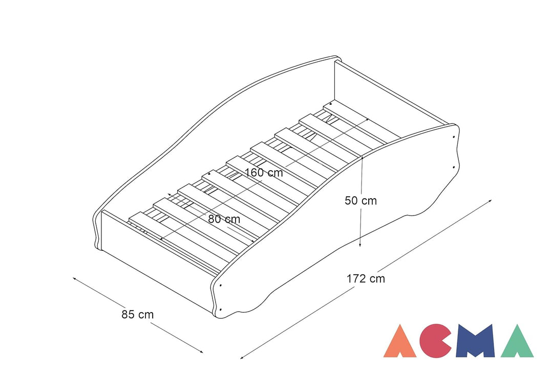 Kinderbett Autobett Auto Junior mit Lattenrost und Matratze 140x70 160x80 180x80 ACMA (160x80, 1), 1