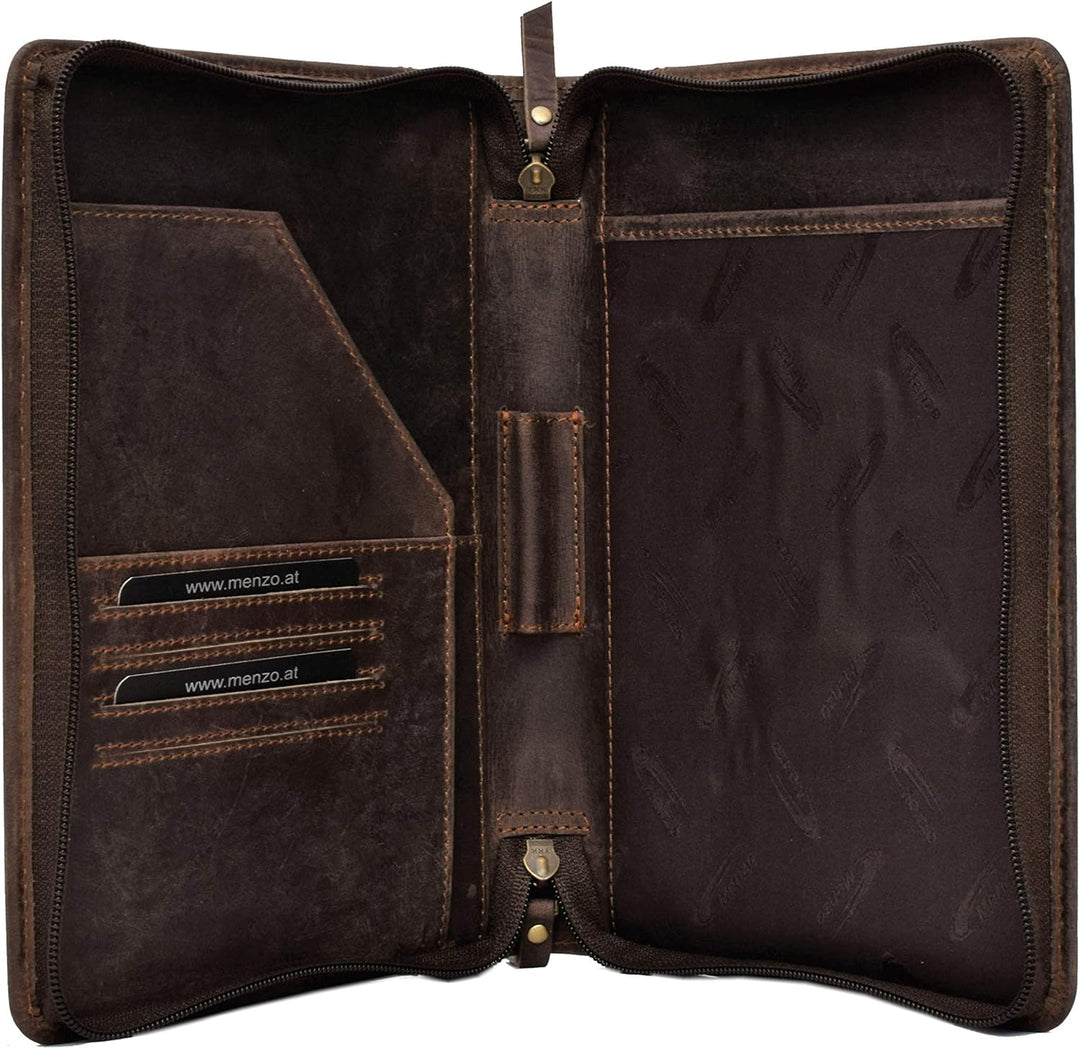 Menzo A5 Schreibmappe aus echten Leder, Dokumentenmappe, Damen und Herren, Mappe… (marrone), marrone