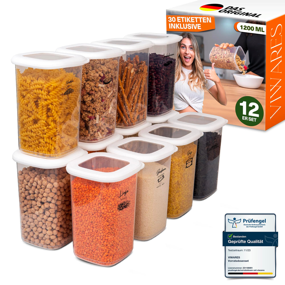 Viwares luftdichte Vorratsdosen mit Deckel | 12er Vorratsbehälter Set | BPA-FREI | Zur Müsli Mehl un