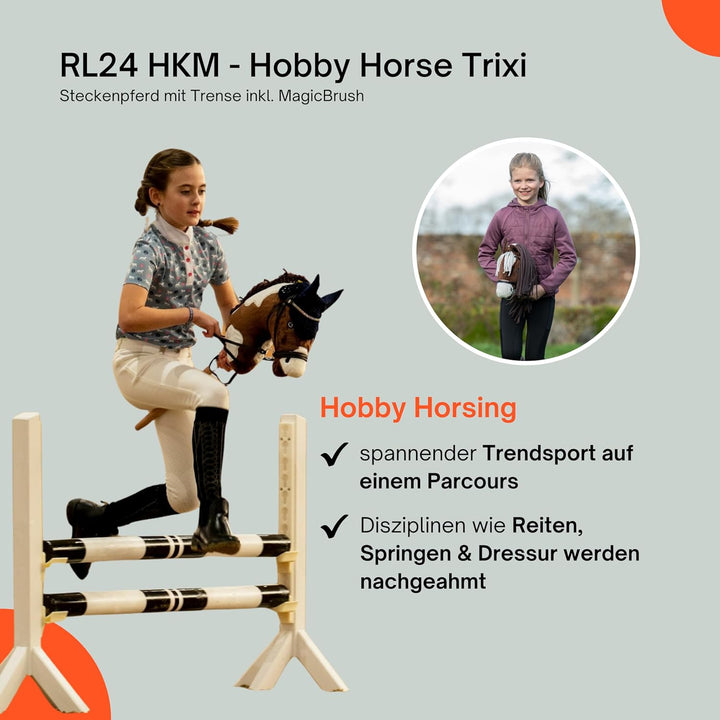 RL24 HKM - Hobby Horse inkl MagicBrush | Steckenpferd mit Trense | Spielpferd aus Plüsch mit Holzsto