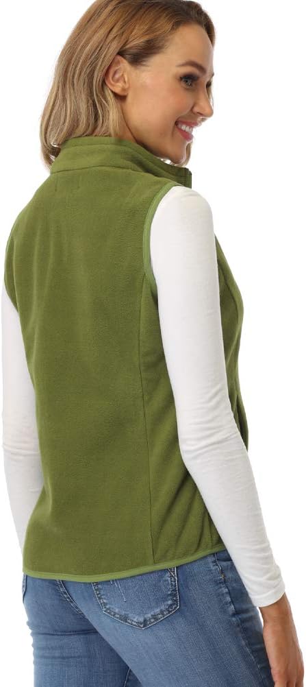 fuinloth Fleece Weste für Damen, Leicht Ärmellose Standkragen mit Reissverschlusstaschen, Armee Grün