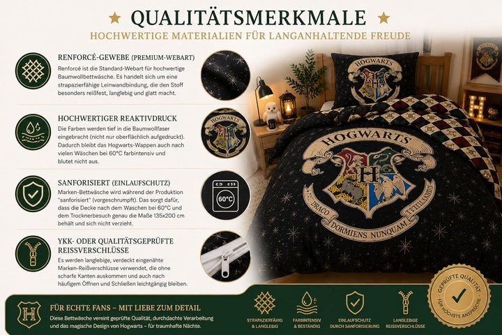SkyBrands Harry Potter Bettwäsche 135x200 80x80 Hogwarts Bettwäsche-Set 2-teilig Bettbezug Kissenbez