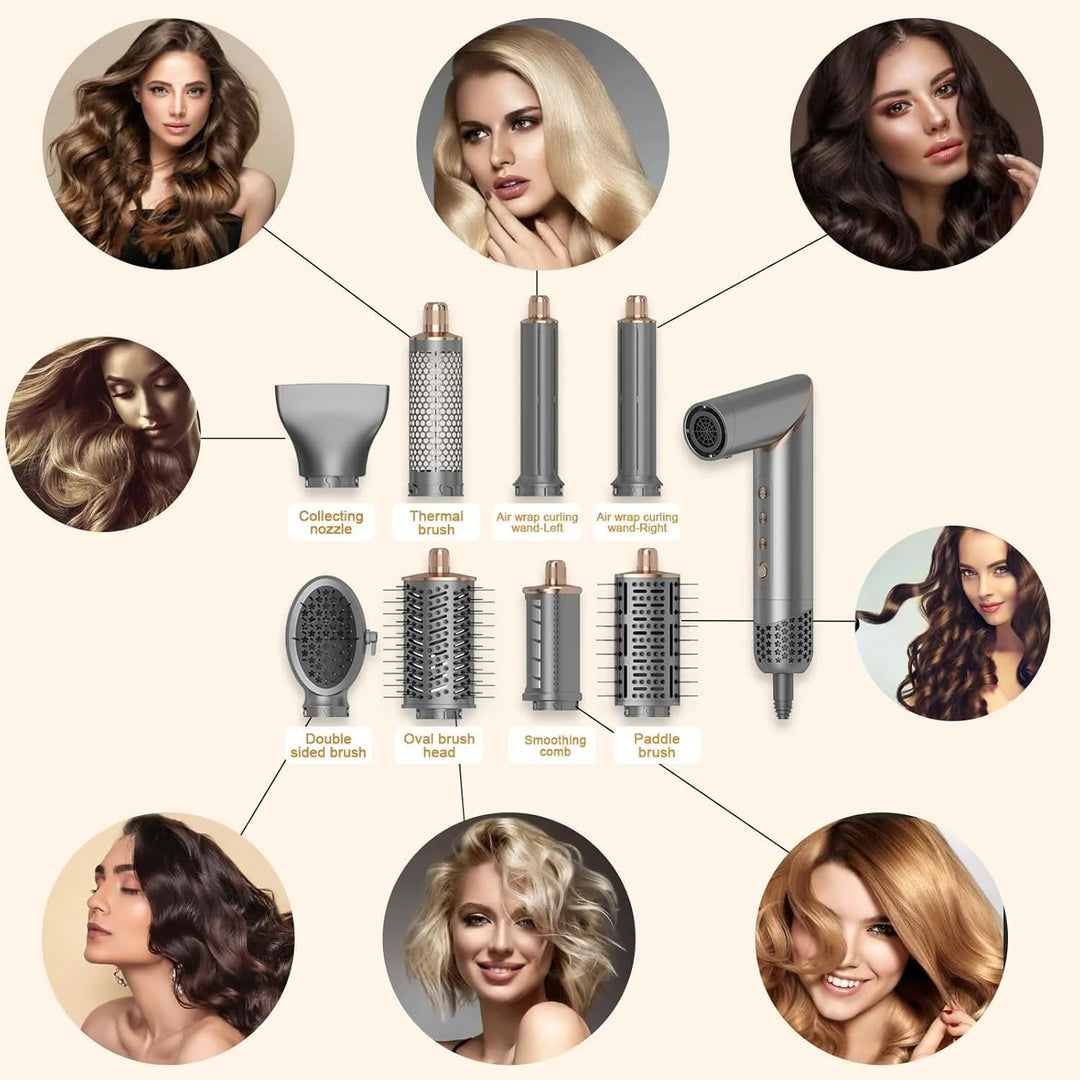 8 in 1 Hair Dryer Brush Set Air Hair Styler Curling Negative Ionic Foldable Hot Air Hair Dryer Brush