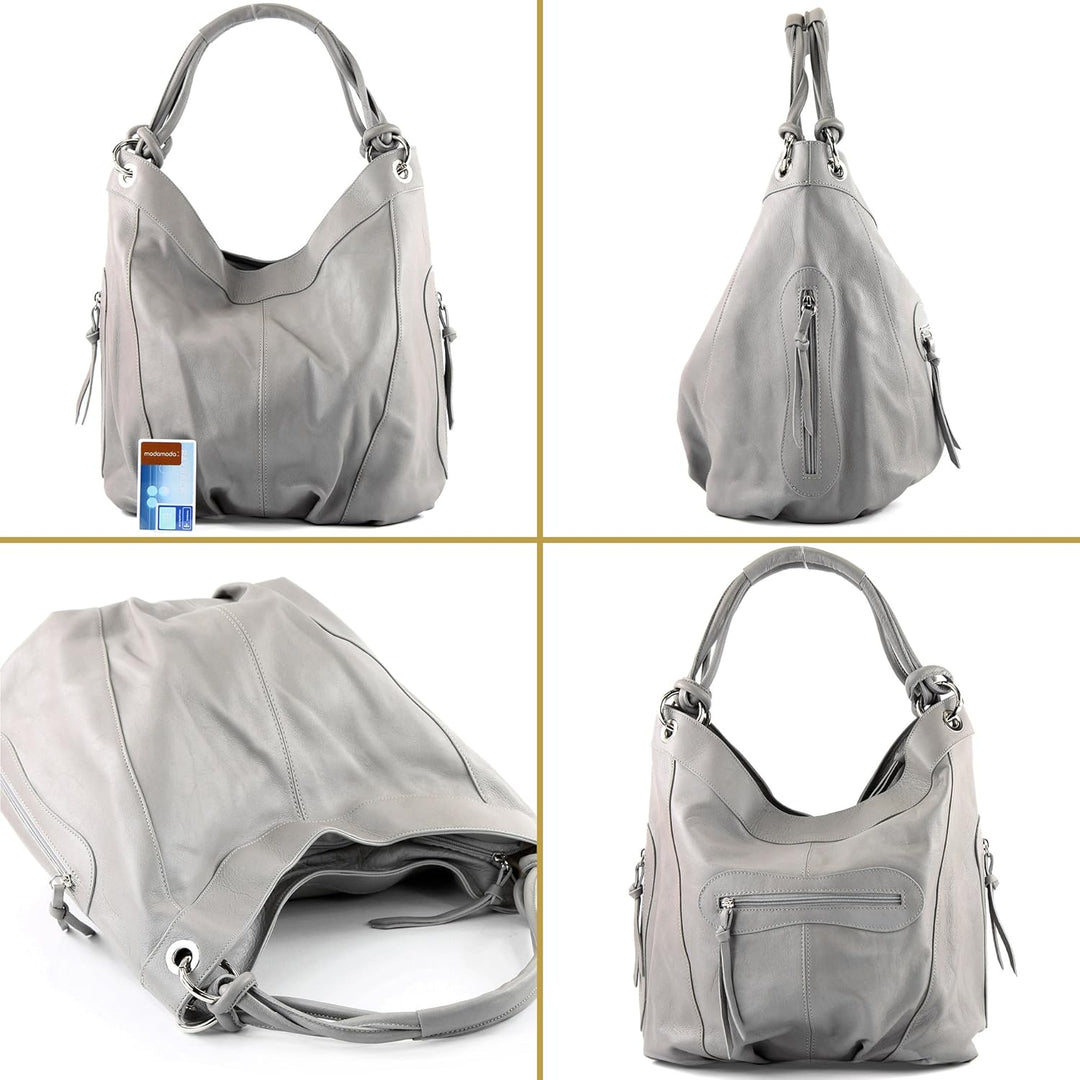 modamoda de - Z18 - ital Damenhandtasche aus Leder/Nappaleder Braungrau2021, Braungrau2021