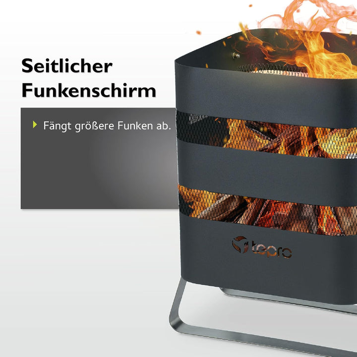 tepro Design-Feuerkorb Millburn, aus Stahl und Edelstahl, mit Schürhaken und Funkenschutzgitter, Mas