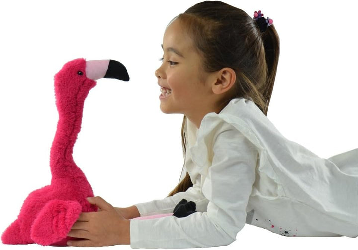 Kögler 76502 - Labertier Flamingo Peet, ca. 34,5 cm gross, nachsprechendes Plüschtier mit Wiedergabe