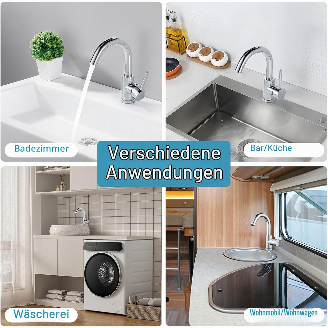 Wasserhahn Bad 360° Drehbar, Edelstahl Waschtischarmatur Armaturen Waschbecken Hoch, Einhebelmischer