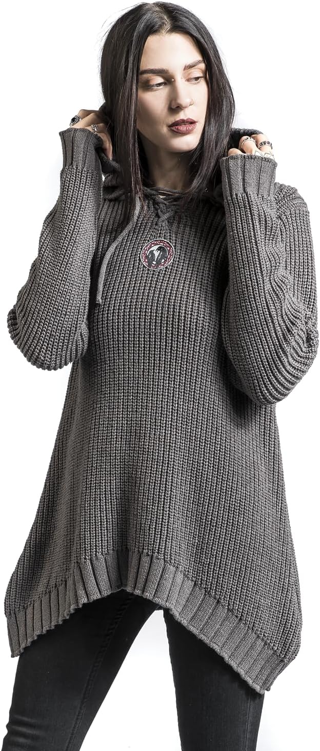Black Premium by EMP Damen Strickpullover mit Kapuze und Schnürung XL Beige, XL Beige