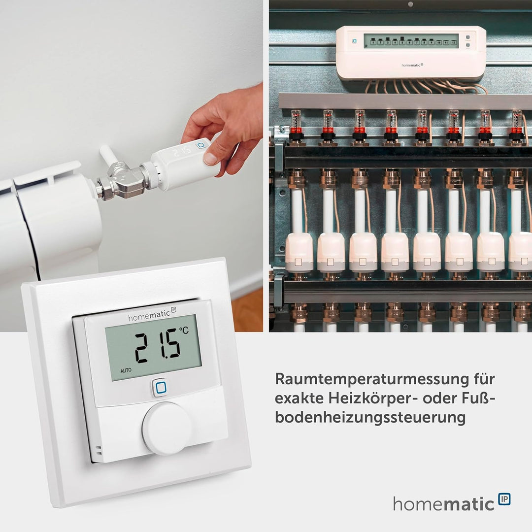 Homematic IP Smart Home Wandthermostat mit Luftfeuchtigkeitssensor, digitales Thermostat Heizkörper/
