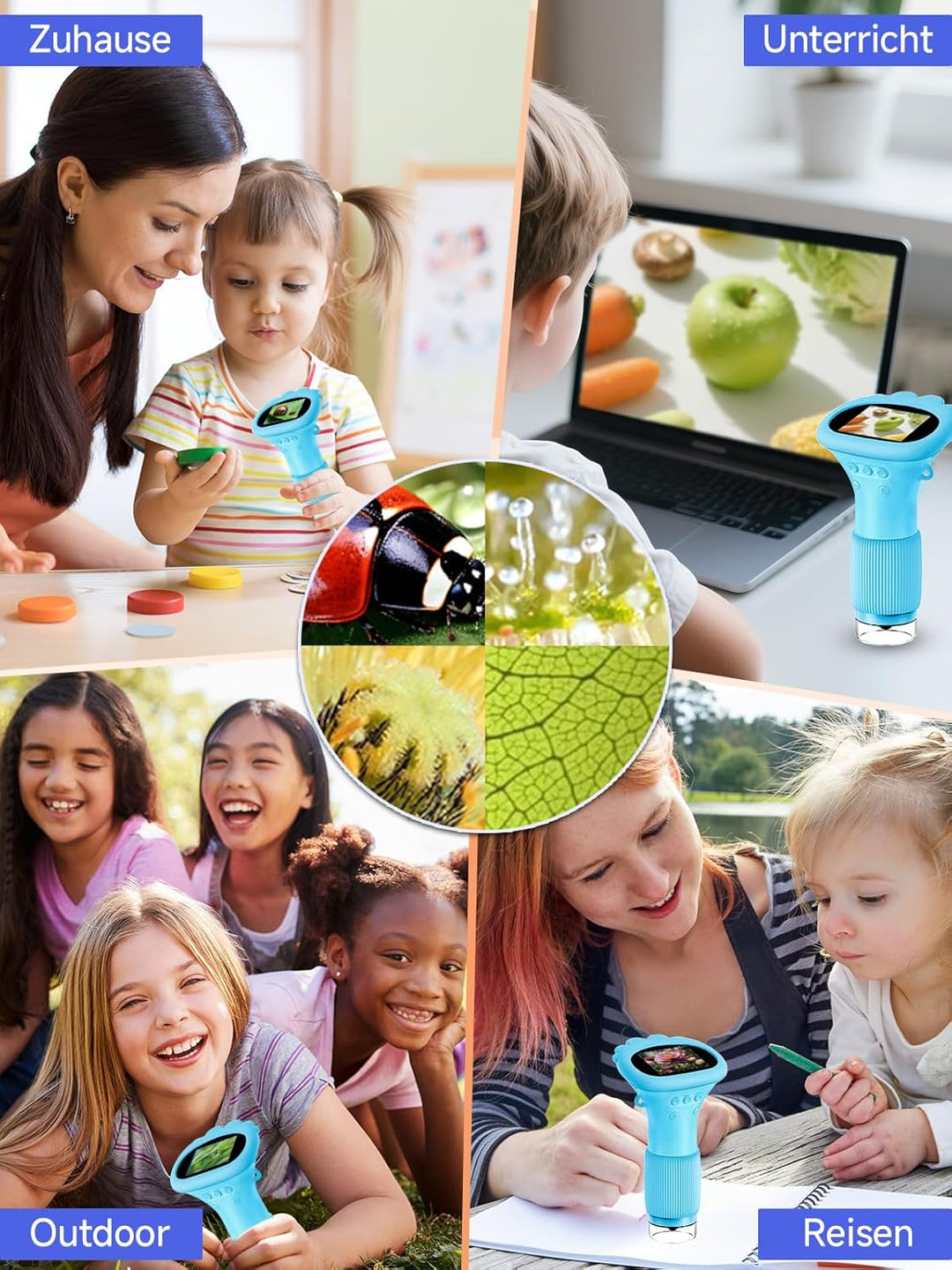 Mikroskop für Kinder, Digitales Taschenmikroskop mit 2,0" IPS-Bildschirm Lupe 200x Vergrösserung, 8
