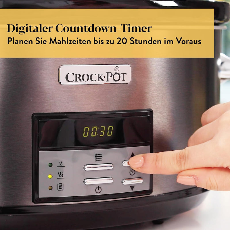 Crock-Pot Digital-Schongarer Slow Cooker | einstellbare Garzeit | 7,5 Liter (10+ Personen) | rostfre