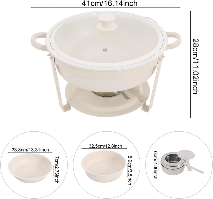 2er Warmhaltebehälter Essen, 5L Rund Edelstahl Chafing Dish Set mit Glasdeckel, Kalt &amp; Heiss Stapelb