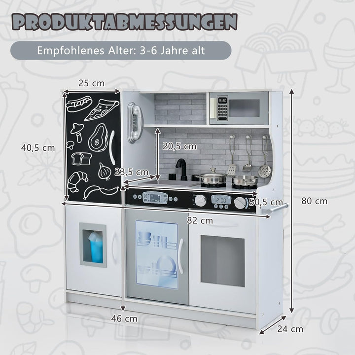 COSTWAY Kinderküche mit 10 Spielzubehör, Spielküche Kinder mit Tafel, Spielzeugküche mit Mikrowelle