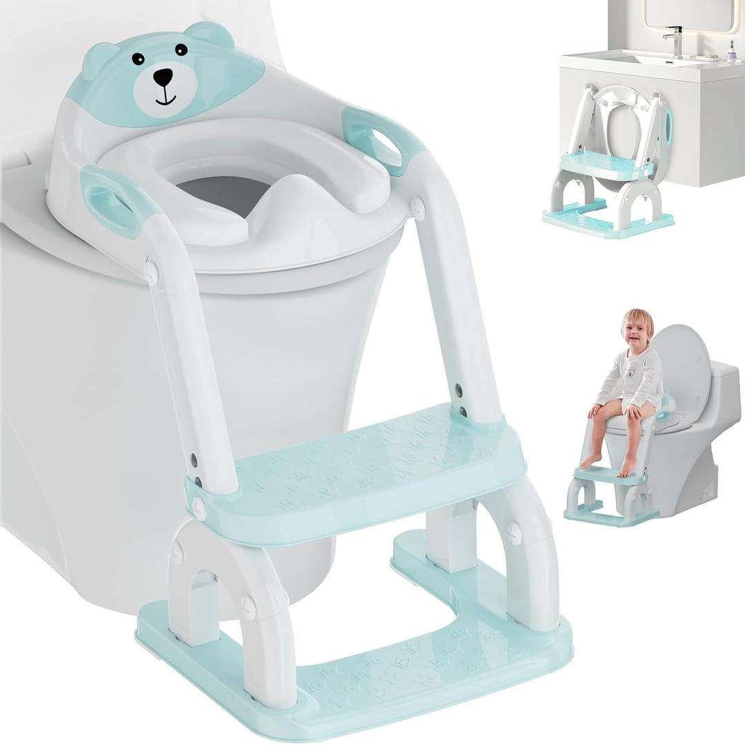 8-fach höhenverstellbarer 2-in-1 Toilettensitz Kinder mit Treppe, Klappbarer Tritthocker mit Spritzs