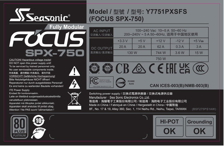 SeaSonic Focus SPX-750 750W ATX12V / SFX12V 80 Plus Platinum, Black