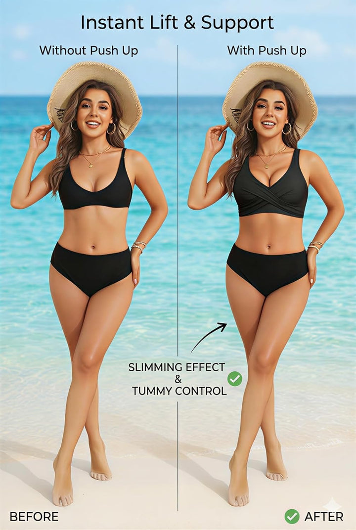 Aqua Eve Damen-Bikinioberteil, volle Abdeckung, ohne Unterteil, Push-up-Badeanzüge, Sport-BH, Badean