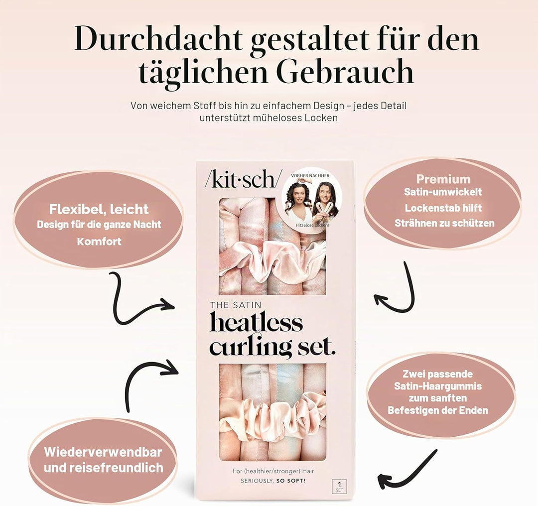 Kitsch Satin Heatless Curling Set - Heatless Lockenwickler Stirnband für Kurzes & Langes Haar Locken