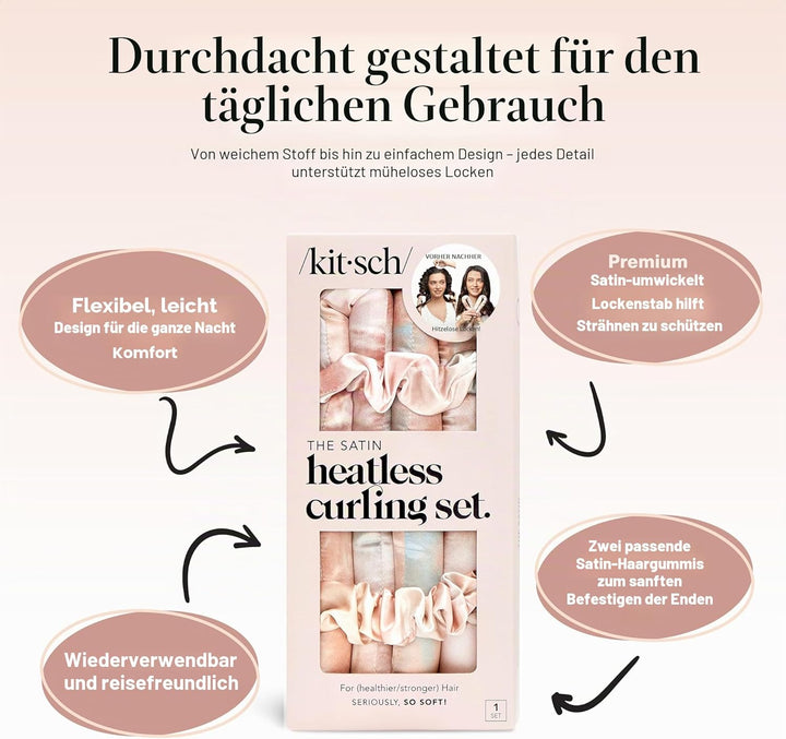 Kitsch Satin Heatless Curling Set - Heatless Lockenwickler Stirnband für Kurzes & Langes Haar Locken