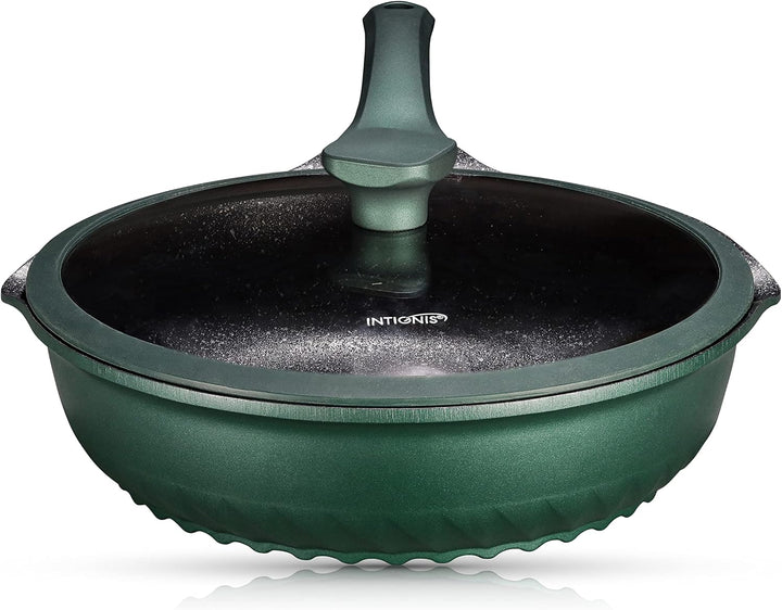INTIGNIS Premium-Bratpfanne mit Deckel, Kratzfest, 28 cm, Extra Tief, Kompatibel mit allen Herdarten