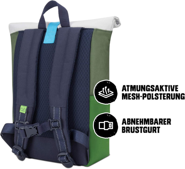 Johnny Urban Rucksack Kinder Jungen & Mädchen Grün - Junior Aaron - Kinderrucksack mit Brustgurt - A