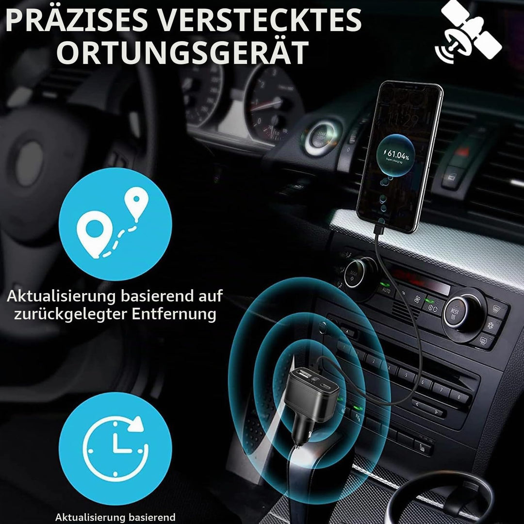 4G LTE GPS Tracker, Verstecktes 4G GPS Tracker Gerät ohne ABO Auto Zigarettenanzünder Dual USB Typ C