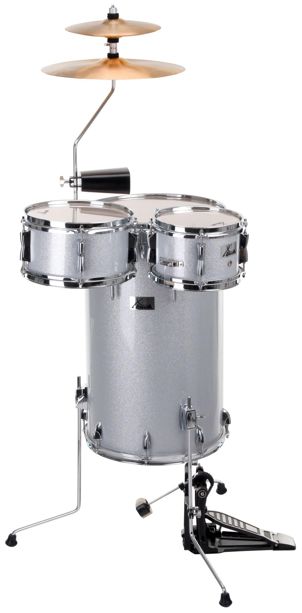 XDrum Club Drumset Cocktail Schlagzeug (inkl. Becken, Cowbell, Drumsticks und Stimmschlüssel) Silver