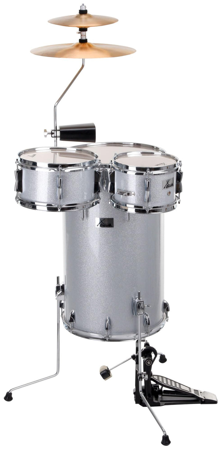 XDrum Club Drumset Cocktail Schlagzeug (inkl. Becken, Cowbell, Drumsticks und Stimmschlüssel) Silver