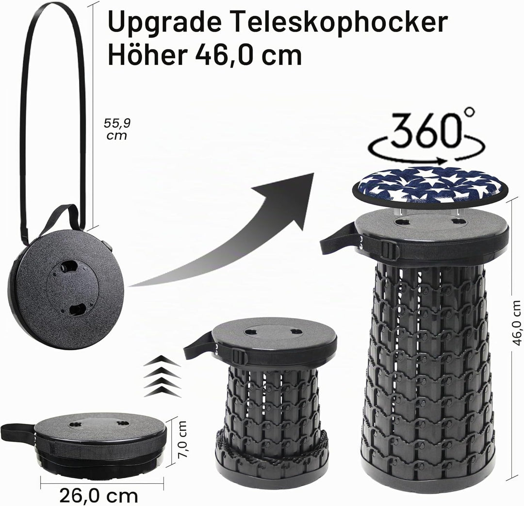ALEVMOOM Tragbarer Klapphocker,Camping Hocker Teleskophocker,Klappbarer Hocker,Mini Leichte Campingh