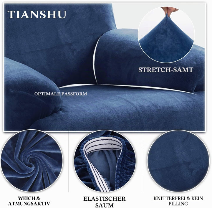 TIANSHU Samt Ruhesessel bezüge, Stretch Sesselschoner Elastisch Plush Couchbezug stilvolle Luxus-Möb