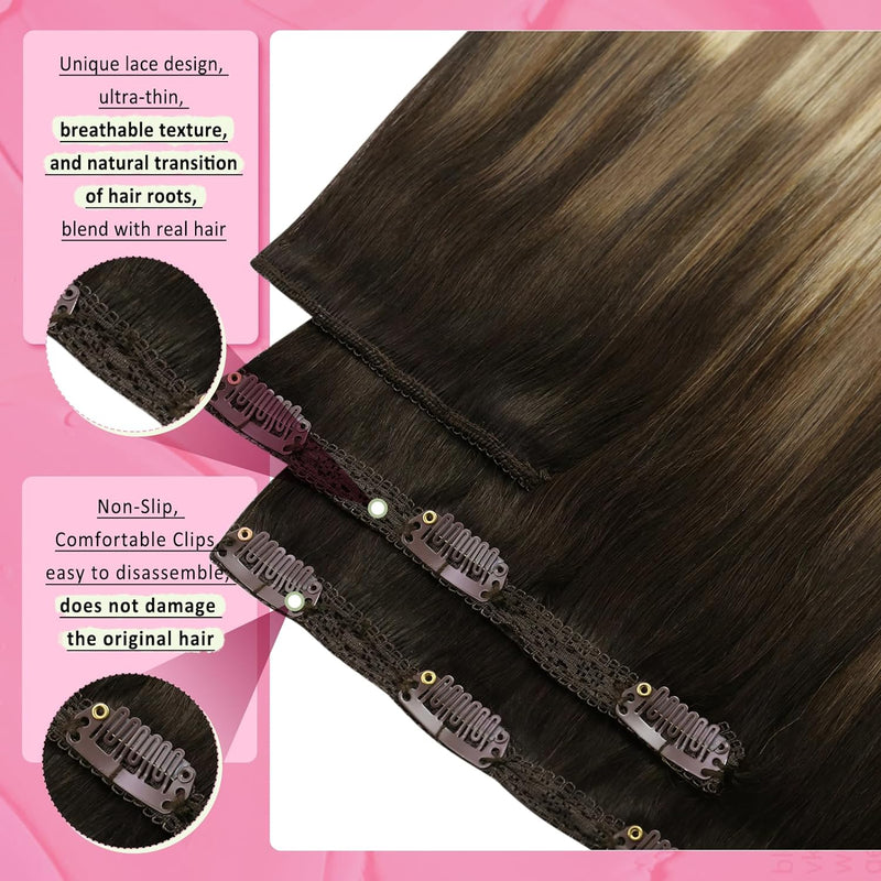 YoungSee Clip in Extensions Echthaar Balayage 40 cm Echthaar Clip in Extensions Braun Ombre Blond mi