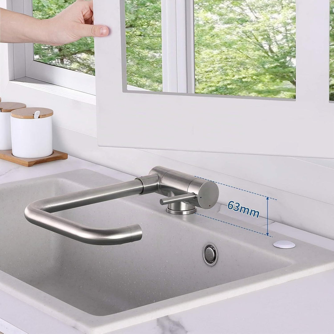 Lonheo Edelstahl Wasserhahn Küche Armatur Vorfenster Küchenarmatur Klappbar, Umklappbarer Einhebelmi