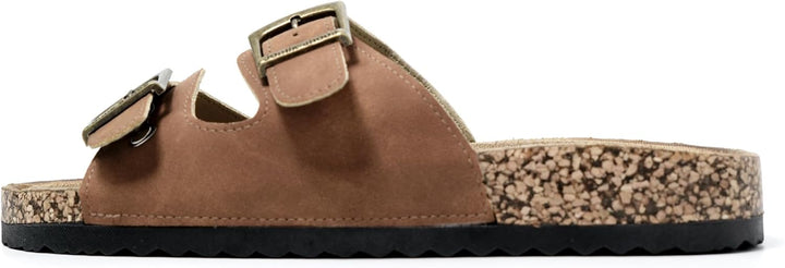JOMIX Sommer Pantoletten Herren Kunstleder Sandalen Weiche Cork Fussbett Latschen Flache Strandschuh