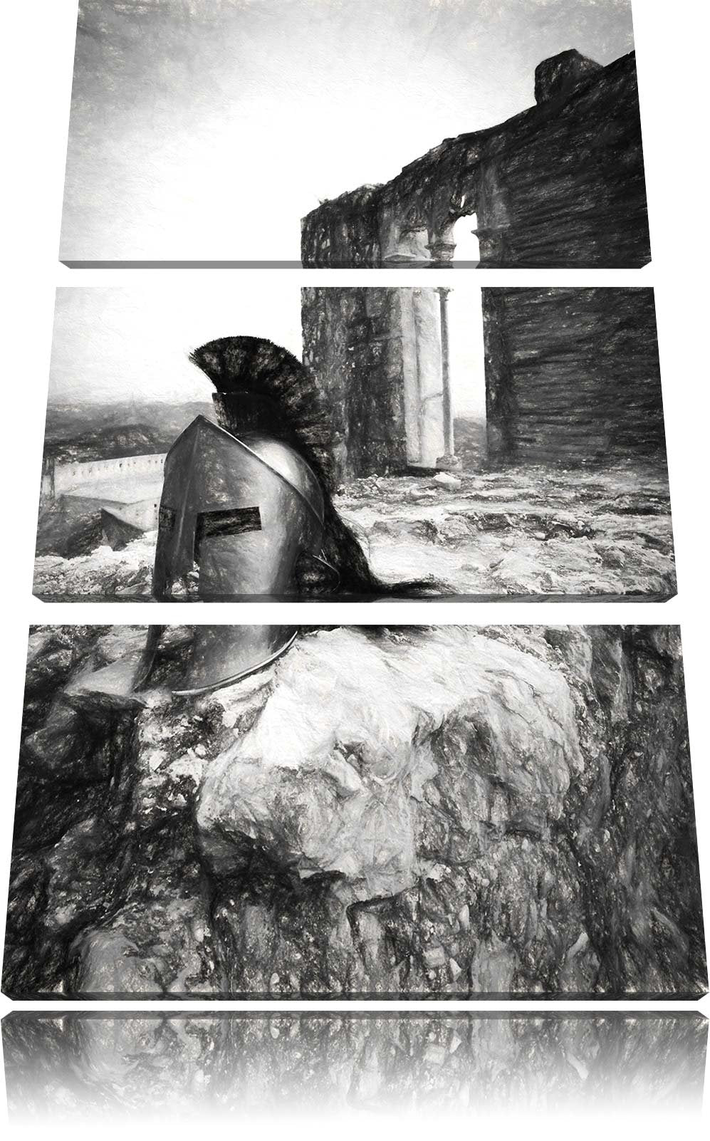 Pixxprint Sparta Helm als Leinwandbild | Grösse: 3 Teilig (120x80) | Wandbild| Kunstdruck | fertig b