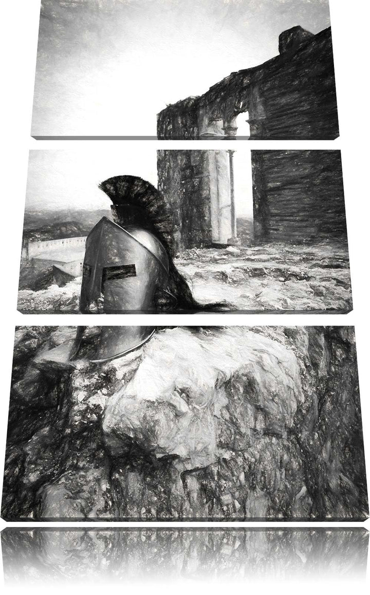 Pixxprint Sparta Helm als Leinwandbild | Grösse: 3 Teilig (120x80) | Wandbild| Kunstdruck | fertig b
