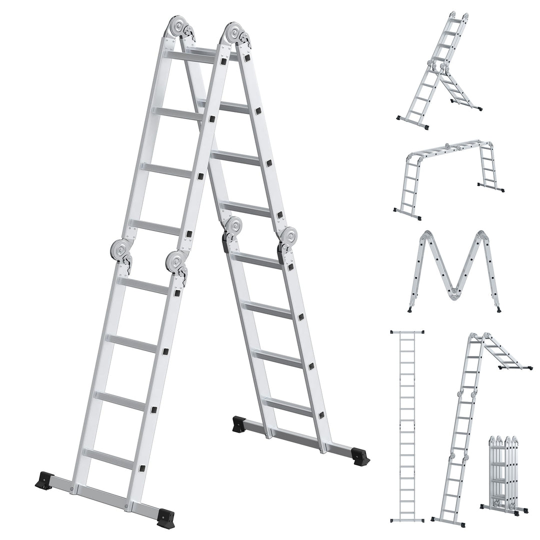SONGMICS Leiter Mehrzweckleiter, 4 x 4 Stufen, bis 150 kg | Trittleiter, Aluleiter, Haushaltsleiter,
