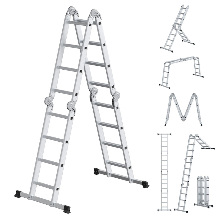 SONGMICS Leiter Mehrzweckleiter, 4 x 4 Stufen, bis 150 kg | Trittleiter, Aluleiter, Haushaltsleiter,