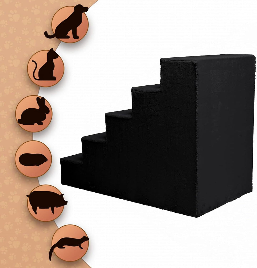 Mg Design Hundetreppe 5 Stufen in Schwarz – Stabiler Holzrahmen, gelenkschonend, leicht &amp; mobil, für