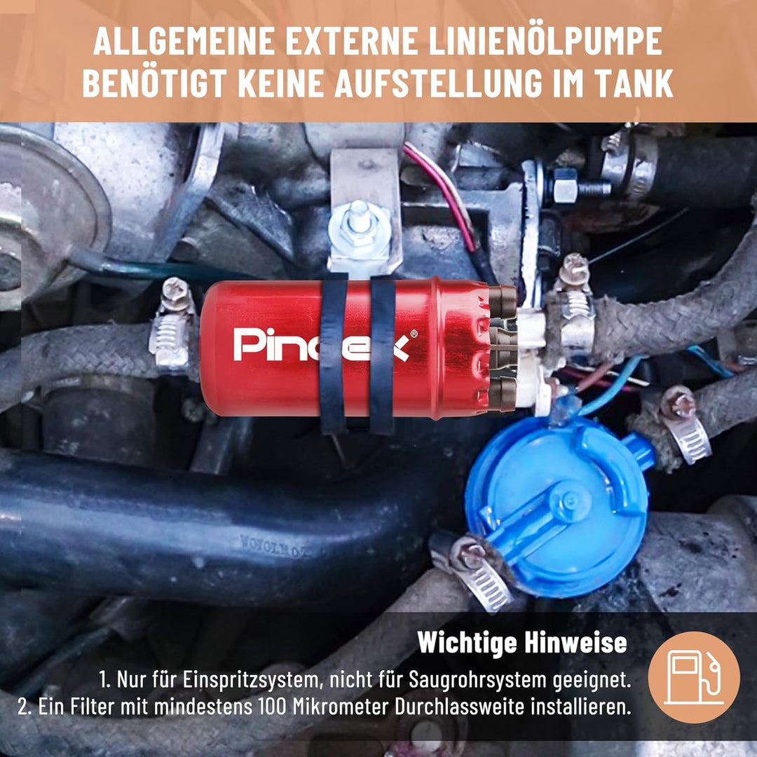 Pindex Elektrische Kraftstoffpumpe 12V 0580464070, elektr. Hochdruckkraftstoffpumpe 8.5Bar mit Dämpf