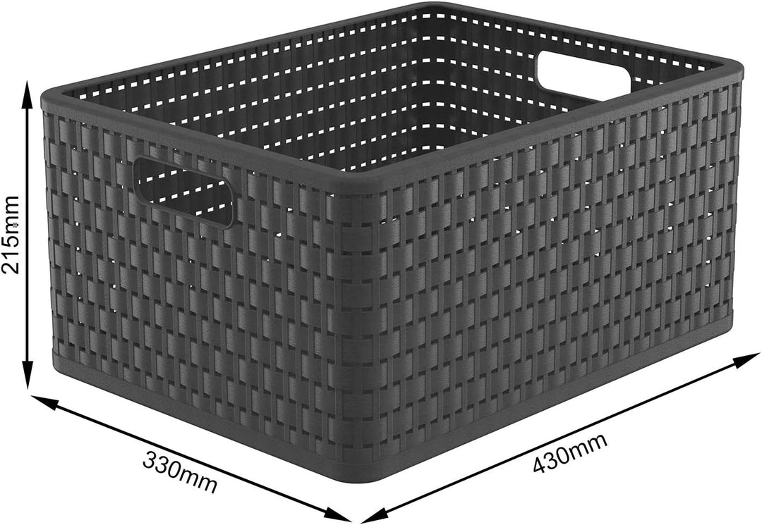 Rotho Country 3er-Set Aufbewahrungsbox Rattan-Optik, Kunststoff (PP) BPA-frei, anthrazit, 3 x A4+/28