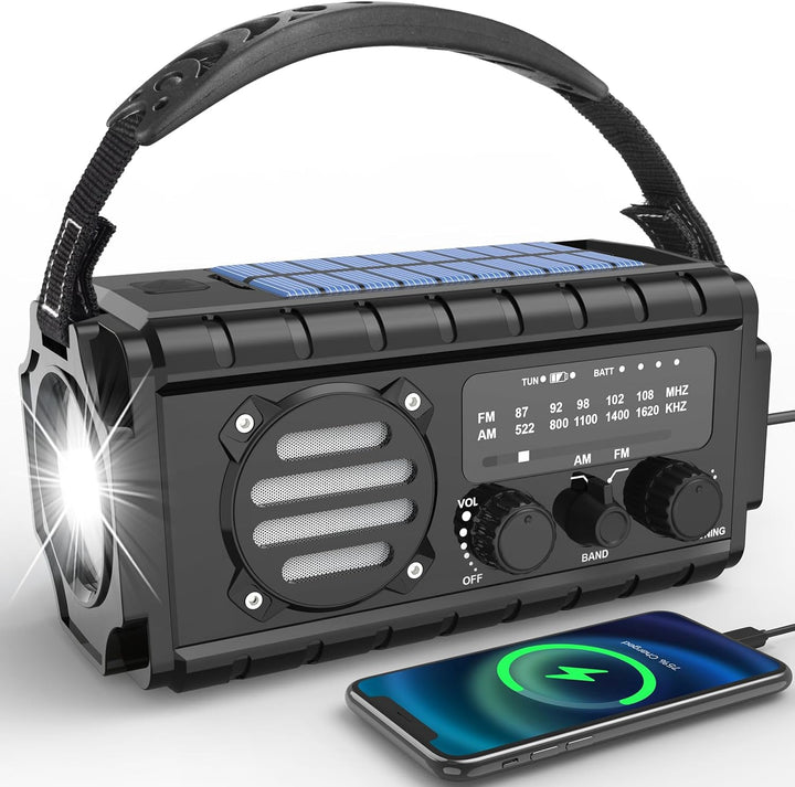 Nigecue Solar Radio, Tragbar Kurbelradio Dynamo Radio mit AM/FM, Eingebaute Wiederaufladbare Batteri