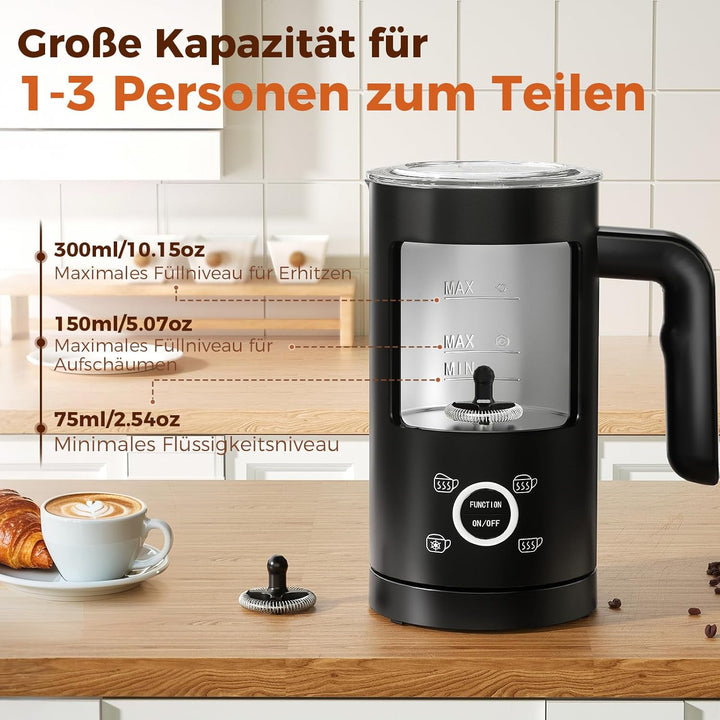 YASHE 4-IN-1 Edelstahl Milchaufschäumer, 10oz/300ml Milchschäumer für Perfekte Lattes, Cappuccinos,