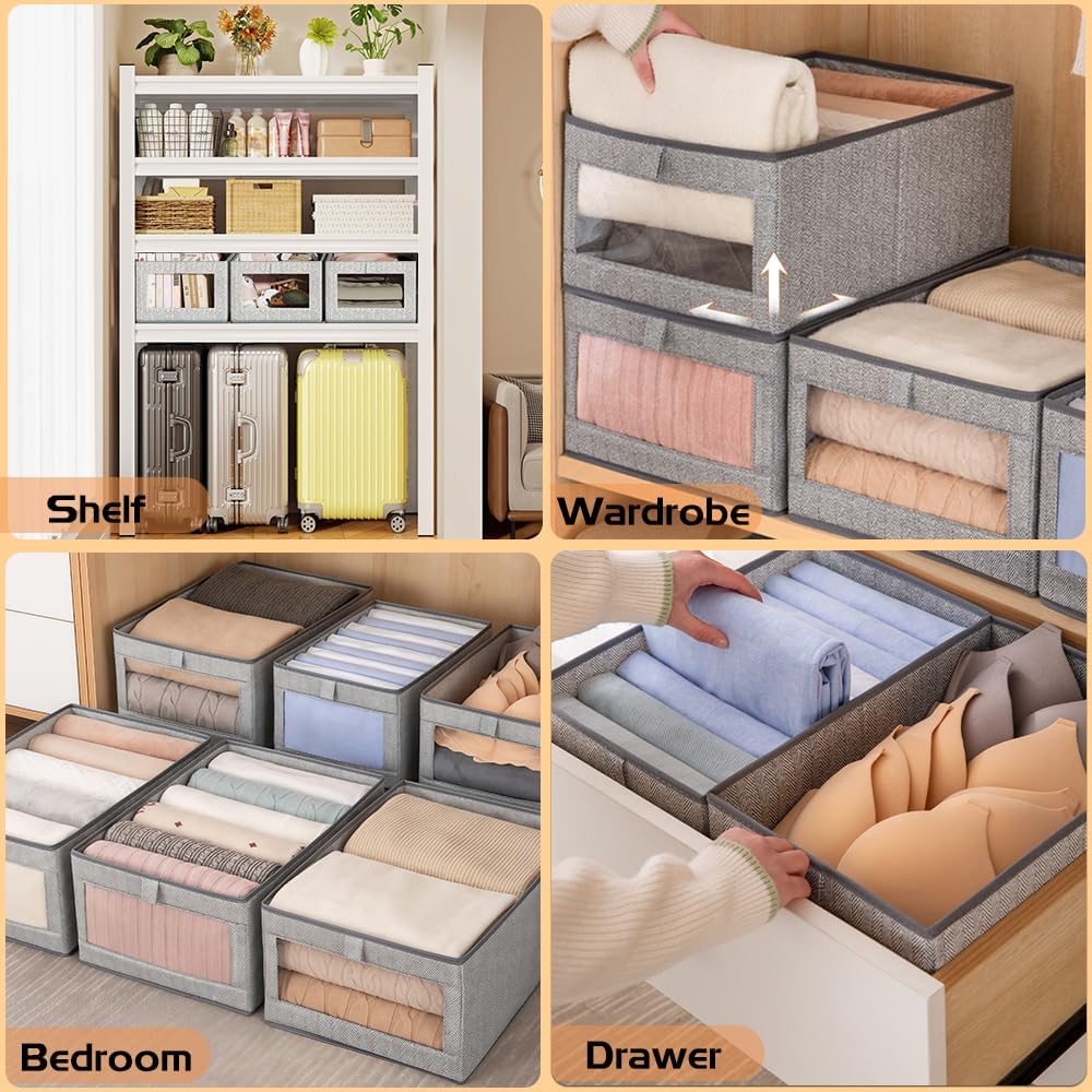 Ruucy Aufbewahrungskorb Stoff 3er Set, Faltbare Stoffboxen mit Transparent Fenster, Gross Aufbewahru