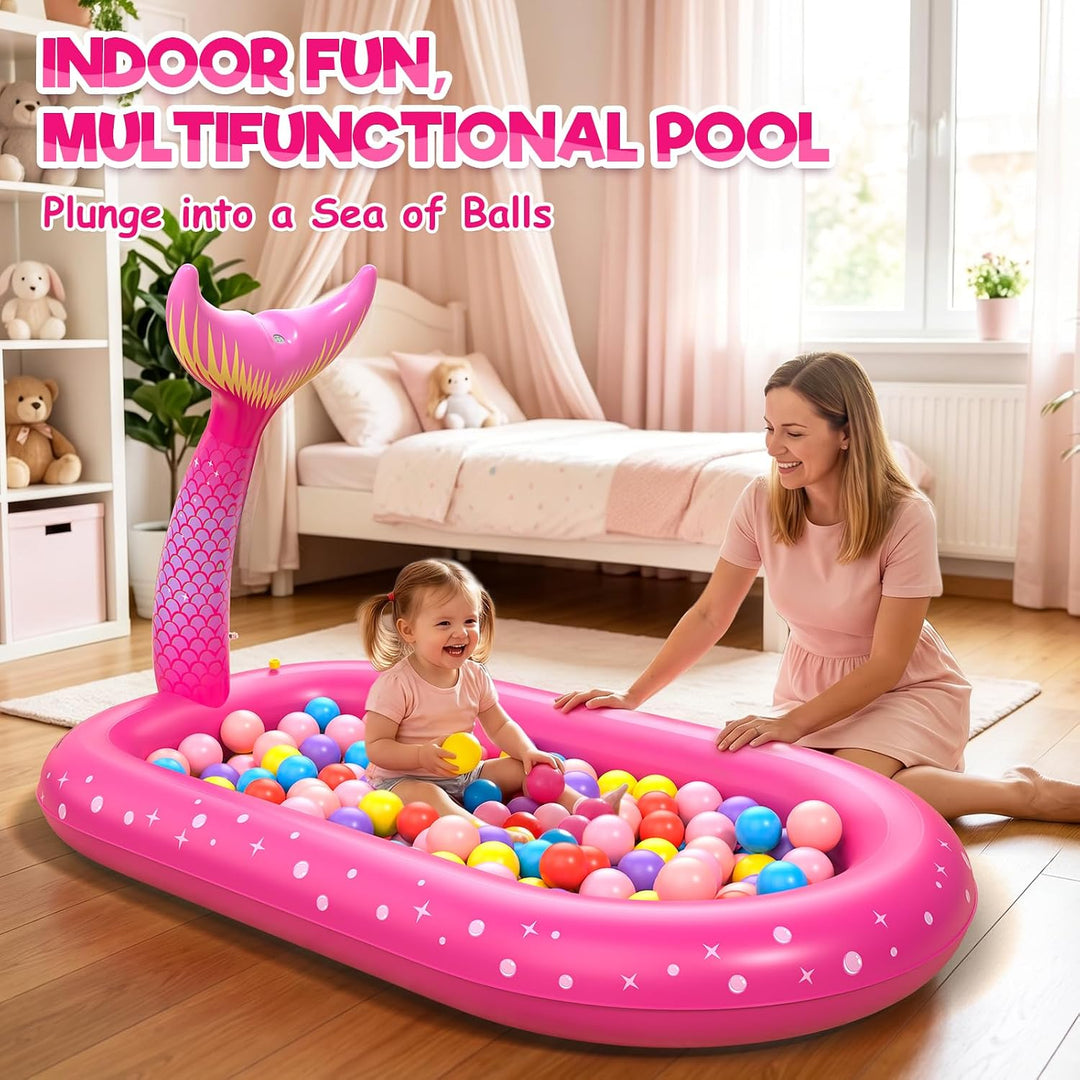 Planschbecken für Kinder, Aufblasbare Wassermatte für Kinder, Aufblasbares 3 in 1 Pool mit Meerjungf