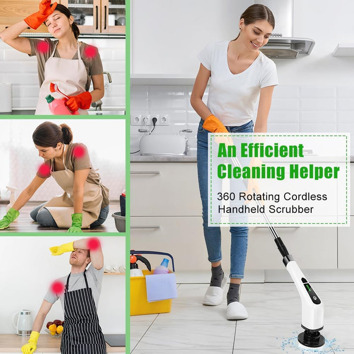 OSDUE Elektrische Reinigungsbürste, Electric Spin Scrubber, Teleskopstange Reinigungsbürste mit 7 Au